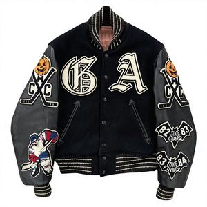 Blouson Bomber Unisexe Style Letterman Vintage Hiver, Veste de Baseball Homme en Coton Tricoté Rembourré, Col en V Grande Taille en Polyester - Product Image 1