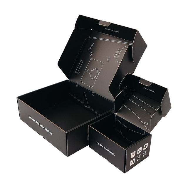 Custom Matte Black Printing Folded Corrugated Cardboard Carton Products Postal Shipping Paper Packaging Box for Electronics