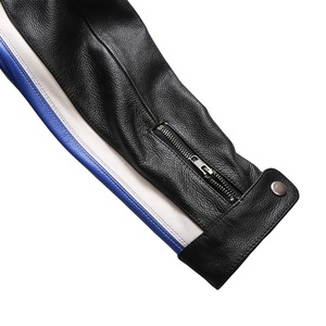 <span class=keywords><strong>Chaqueta</strong></span> de piel de vaca genuina a rayas con cuello levantado para parejas deportivas de moda personalizada de salida de fábrica para hombres - Product Image 6
