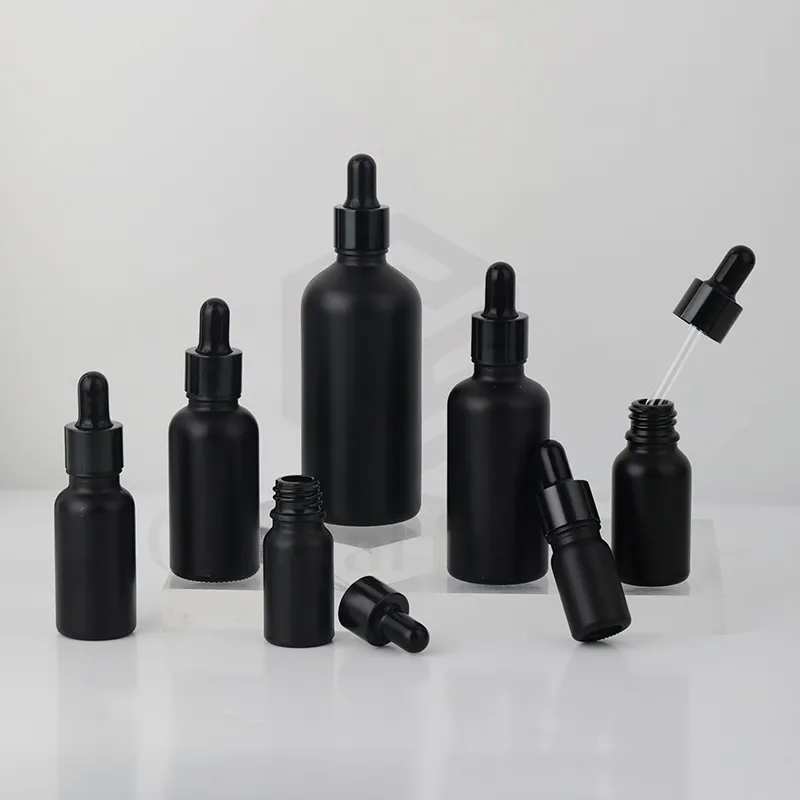 Matte Black Essential Oil Serum Glass Dropper Bottle 5ml 10ml 15ml 20ml 30ml 50ml 100ml Skincare Cosmetic Face Serum Bottle