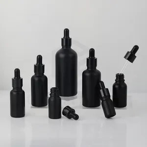 Matte Black Essential Oil Serum Glass Dropper Bottle 5ml 10ml 15ml 20ml 30ml 50ml 100ml Customized Cosmetic Serum Bottle