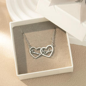 CE Sertifikalı Sevgililer Günü Hediyeleri Paslanmaz Çelik Kalp Kolye Çift Yüzüklü Kişiselleştirilmiş İsim Yazılı Kolye - Product Image 4