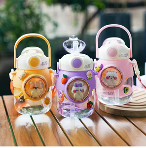 NEW <b>Large</b> Capacity 820ml Cute Cartoon Portable Student Plastic <b>Cups</b> with Straw Girls Kids Sports Plastic Water Bottle - Product Image 3