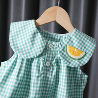 Ensemble deux pièces sans manches à col Peter Pan pour bébés filles, tenue décontractée d'été avec broderie de fruits