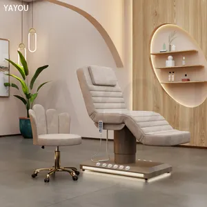 Kasur kecantikan biji kayu, kasur kayu mewah dengan kontrol kaki dasar LED 3 motor pijat, tempat tidur wajah warna dapat disesuaikan untuk salon kecantikan