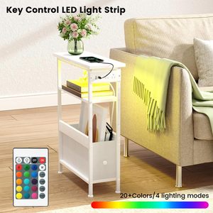 Bedroom Living Room White Narrow Side <strong>Table</strong> Charging Station Fabric Drawer <strong>Skinny</strong> Nightstand Slim <strong>Bedside</strong> <strong>Table</strong> - Product Image 6