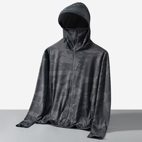 Blouson Bomber Homme Léger en Soie Glacée Camouflage Coupe Slim à Capuche Zippé Protection UV Sportif pour Activités de Plein Air et Randonnée