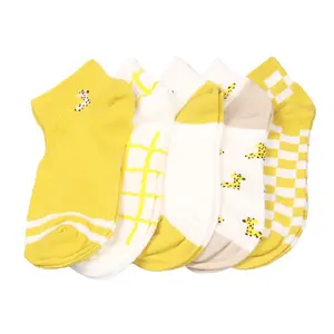 Cor amarela manta 100% algodão Suor absorção respirável compressão logotipo impressão tornozelo mulheres meias sólidas