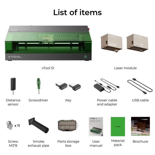XTool S1 40W + 1064nm IR Laser Kit: Enclosed Diode Laser Engraver & Cutter