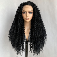 Perruque synthétique 13x4 Lace Front 28 pouces noire longue bouclée crépue Pixie pour femme résistante à la chaleur avec raie libre vente en gros