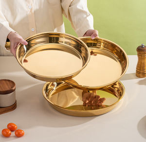 Plaque de cuisson ronde en acier inoxydable pour restaurant, plateau de récupération des graisses doré, plaque à <span class=keywords><strong>pizza</strong></span> en métal, assiettes de service profondes, plat à dinde - Product Image 4