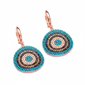 Curves Shape Round <b>Earring</b> Mix Stone Round <b>Earrings</b> Turkish Wholesale Handmade 925 Gold Plated Sterling Silver Jewelry - Product Image 2