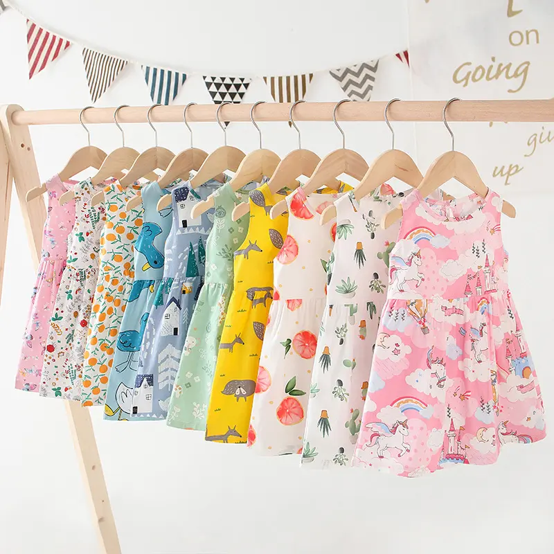 1-6year Summer 100% cotton Baby Dress Girl Baby Sleeveless Flower Print Dress Clothes Toddler Baby Girl Dress