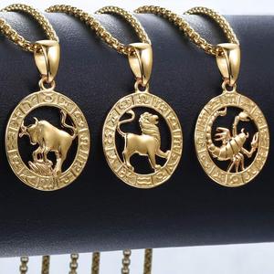 Personalized Jewelry Silver Custom 18k Gold Plated Horoscope Coin Pendant Stainless Steel 12 Zodiac Sign <strong>Constellations</strong> <strong>Necklace</strong> - Product Image 3