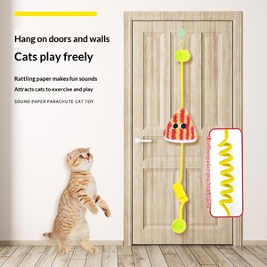 Jouet pour <span class=keywords><strong>chat</strong></span> à ressort en forme de <span class=keywords><strong>parachute</strong></span>, à suspendre à la porte, pour l'auto-entretenissement et le soulagement de l'ennui, avec boule en fourrure et bâton de stimulation à corde élastique - Product Image 4