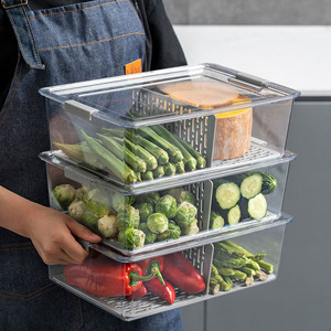 2 ngăn nhựa lưu trữ hộp thực phẩm rửa cống hộp rau tủ lạnh trong suốt lưu trữ <span class=keywords><strong>container</strong></span> cho nhà bếp - Product Image 5