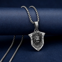 Collier extravagant de haute qualité avec pendentif bouclier de lion, collier cool pour hommes, hip hop, animal, chaîne en acier titane, collier punk