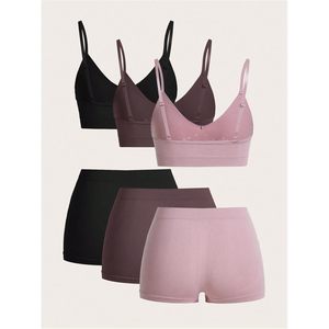 FOXA Ensemble de lingerie 6 pièces pour femme, soutien-gorge sans fil à motif floral, culotte taille haute sans couture pour femme - Product Image 2