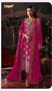 Nuevos diseños HeavyCHINON PESADO BORDADO con TRABAJO A MANO Algodón Formal Traje DE BODA pakistaní para mujer - Product Image 5