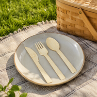 Ensemble de couverts jetables biodégradables en bambou pour voyage, extérieur et fête, avec logo personnalisé, vente en gros