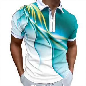 Pull tricoté décontracté d'été pour homme à manches courtes, respirant, brodé, tie-dye dégradé, imprimé 3D, avec fermeture éclair - Product Image 4