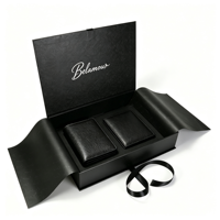 Boîte cadeau en carton rigide noir magnétique personnalisée avec satin pour sac à main en cuir, portefeuille, boîtes d'emballage pliables