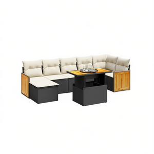 ชุดโซฟาสวนกลางแจ้งทันสมัย 8 ชิ้น หวายสีดำพร้อมเบาะสีครีม ทนทานต่อสภาพอากาศ ดีไซน์ร่วมสมัย - Product Image 1