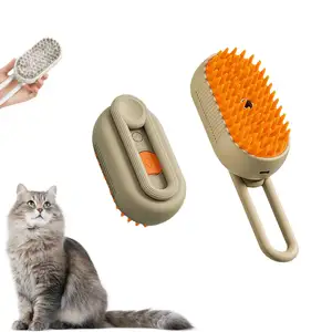 Evrensel kullanımlık Pet saç fırçalama aracı taşınabilir tek düğme sprey masaj tarak için kedi ve köpek epilasyon temizleme kahverengi