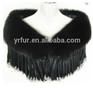 Bufanda de piel de alta calidad YR279B, cuello de piel de zorro con borla de piel de conejo para novia - Product Image 2