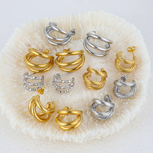 Pendientes de Aro Redondos de Acero Inoxidable, Chapados en Oro de 18K y Plata, Impermeables, Multicapa, en Forma de C, para Mujer, Regalo de Joyería - Product Image 1