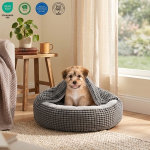 Lit pour animaux de compagnie à capuche anti-anxiété confortable de haute qualité lit de grotte apaisant pour petits chiens canapé Bad - Product Image 1