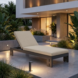 Modern Outdoor Sun Lounger Beige Cushion Aluminum Frame Contemporary Design Poolside Furniture - Product Image 3