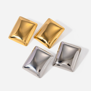 Pendientes Geométricos de Acero Inoxidable con Baño de Oro de 18k, Joyería de Moda Rectangular al por Mayor - Product Image 1