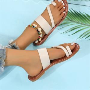 Hot Sale Women Sandals 2024 Summer New Solid Round Toe Straps <b>Slides</b> Slippers Casual Flat Sandals Outdoor Beach Sandals - Product Image 4