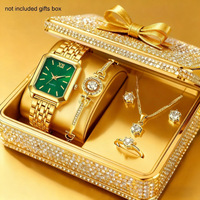 Montre à quartz pour femme avec bracelet en alliage et cadran carré, style luxe léger, ensemble de bijoux 6 pièces pour cadeaux de vacances