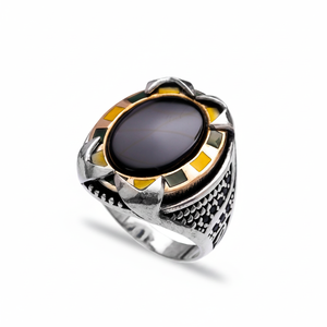 Oval Onyx Stone Tugra Design Ottoman <b>Men's</b> <b>Ring</b> Turkish Handmade Wholesale Authentic <b>Silver</b> <b>Men</b> <b>Ring</b> - Product Image 2