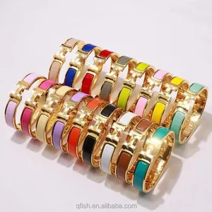 Bracelet en acier inoxydable avec émail lettre H, bracelets colorés, bijoux de mode, largeur 12mm, 17cm, 19cm, 316L