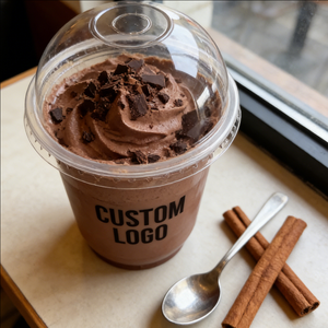 Gobelets à dessert en plastique transparent à paroi simple personnalisés de 8 oz et 9 oz avec couvercles, diamètre 90 mm, personnalisation du logo par impression UV - Product Image 2