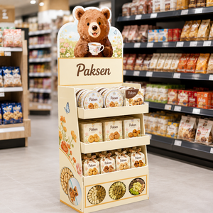 Support portable multi-niveaux en carton ondulé pour biscuits en conserve, avec graphismes personnalisés et éclatants, installation facile pour les promotions en centre commercial - Product Image 1