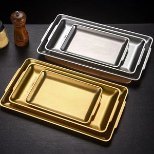 Hot Selling Korean Style Plates Tableware Rectangular Stainless Steel <strong>Dessert</strong> Sushi <strong>Square</strong> Serving <strong>Tray</strong> for Restaurant - Product Image 1