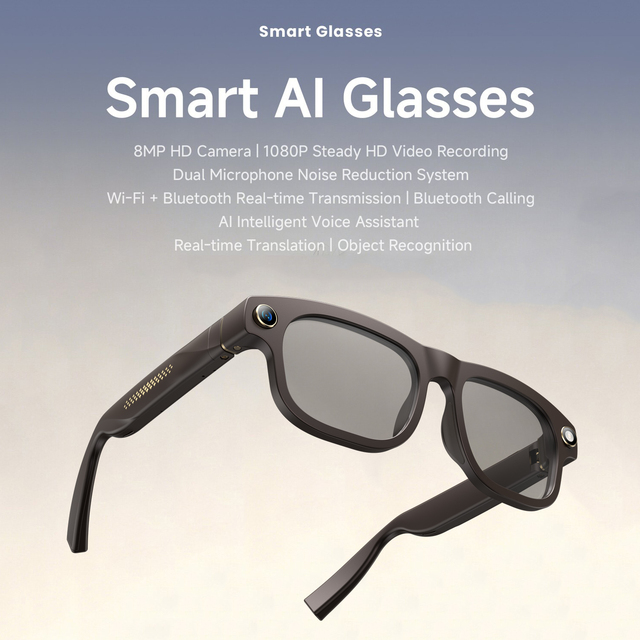 Smart AI Glasses 8MP 1080P Camera Eyeglasses BT Call Noise Reduction Real-Time Translate AI Voice Wireless Glasses