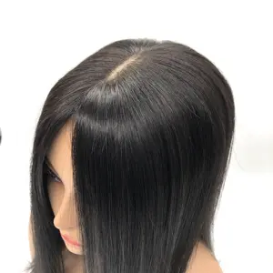 HQ harga grosir wanita Topper sutra dasar 100% klip dalam ekstensi rambut manusia buatan tangan Toppers gluel ess wig rambut manusia