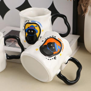<span class=keywords><strong>Taza</strong></span> de café de cerámica creativa hecha a mano con tapa, <span class=keywords><strong>taza</strong></span> de agua de aspecto alto, diseño de gato mágico de dibujos animados para parejas o regalos de negocios - Product Image 5