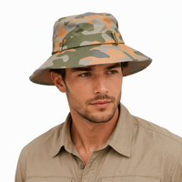 Chapeau Bob Camouflage Orange et Vert Personnalisé à Large Bord pour la Chasse et la Protection Solaire en Extérieur