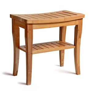 <b>Bamboo</b> Bathroom <b>Stool</b> 48x24.5x45cm 2-Shelf Storage Seat Modern Minimalist Style - Product Image 3