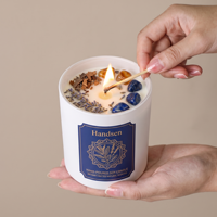 Pot à bougie en verre blanc avec couvercle en bambou 8oz 12oz, récipient vide, motif botanique bleu personnalisé, idéal pour les boutiques de cadeaux en cristal