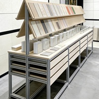 Présentoir de carreaux en profilé aluminium avec éclairage LED, écologique, étanche, robuste, personnalisable, étagères inclinées, fentes verticales