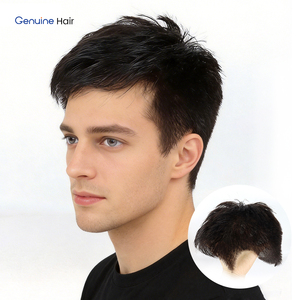 Parrucchino Traspirante in Pizzo Completo per <span class=keywords><strong>Uomo</strong></span>, 100% Capelli Umani Naturali, Densità 130%, Nero, Sistema di Sostituzione Invisibile - Product Image 1