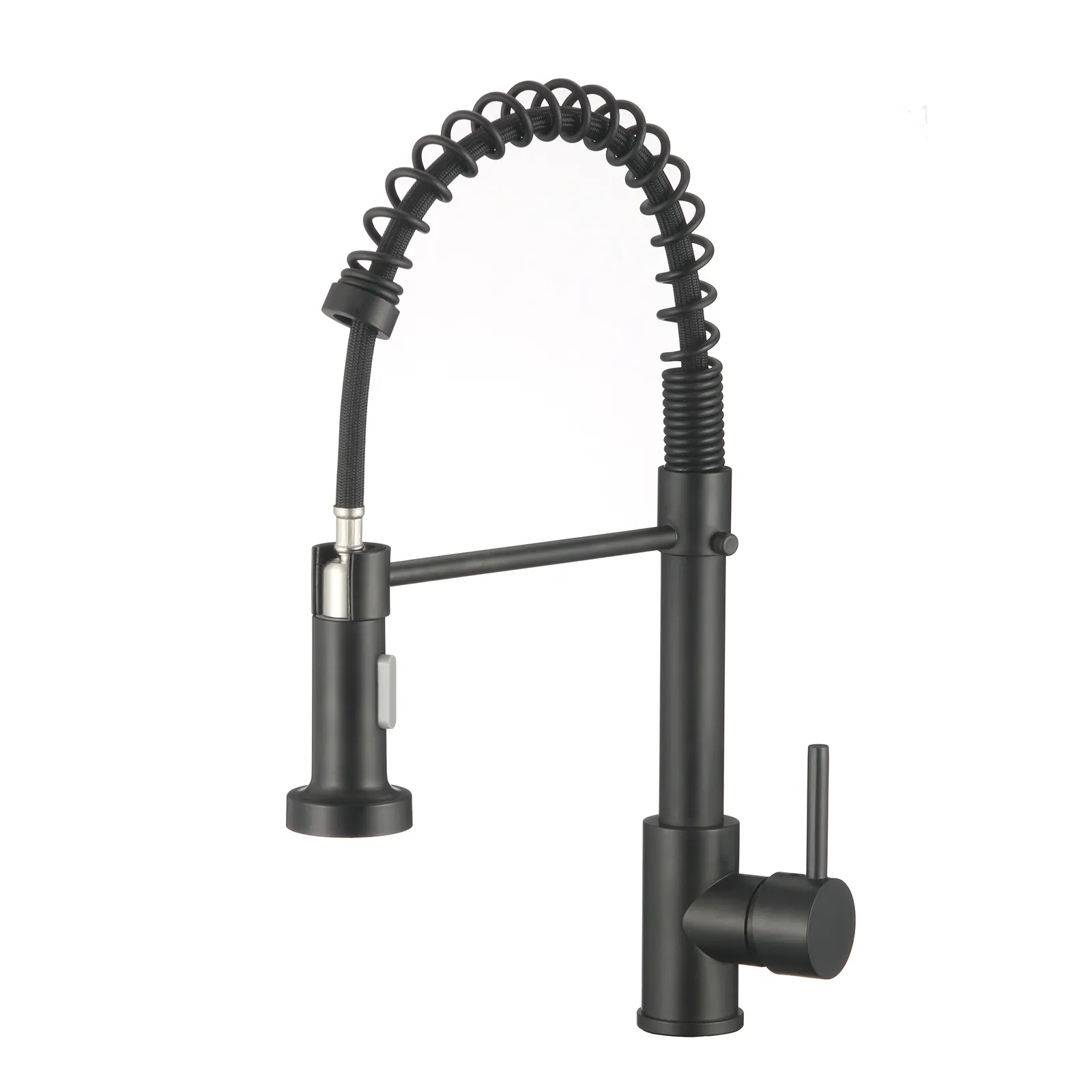 Tidjune Commercial Grifos De Cocina Black Brass Single Handle Single Lever Pull Down Sprayer Spring Kitchen Sink Faucet