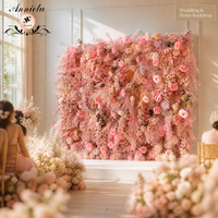 ANNIELU Künstliche Blumenwand Hintergrund 8x8ft Aufrollbare Seidenrosen-Paneele für Hochzeit Party Event Dekoration